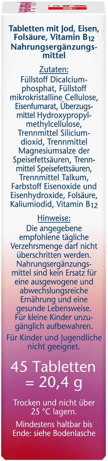 Doppelherz Aktiv Jod + Folsäure + Eisen + B12 45 Mini-Tabletten