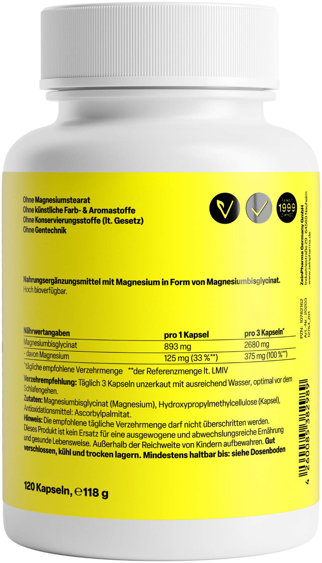 Magnesium Chelat Hoch Bioverfügbar 120 Kapseln