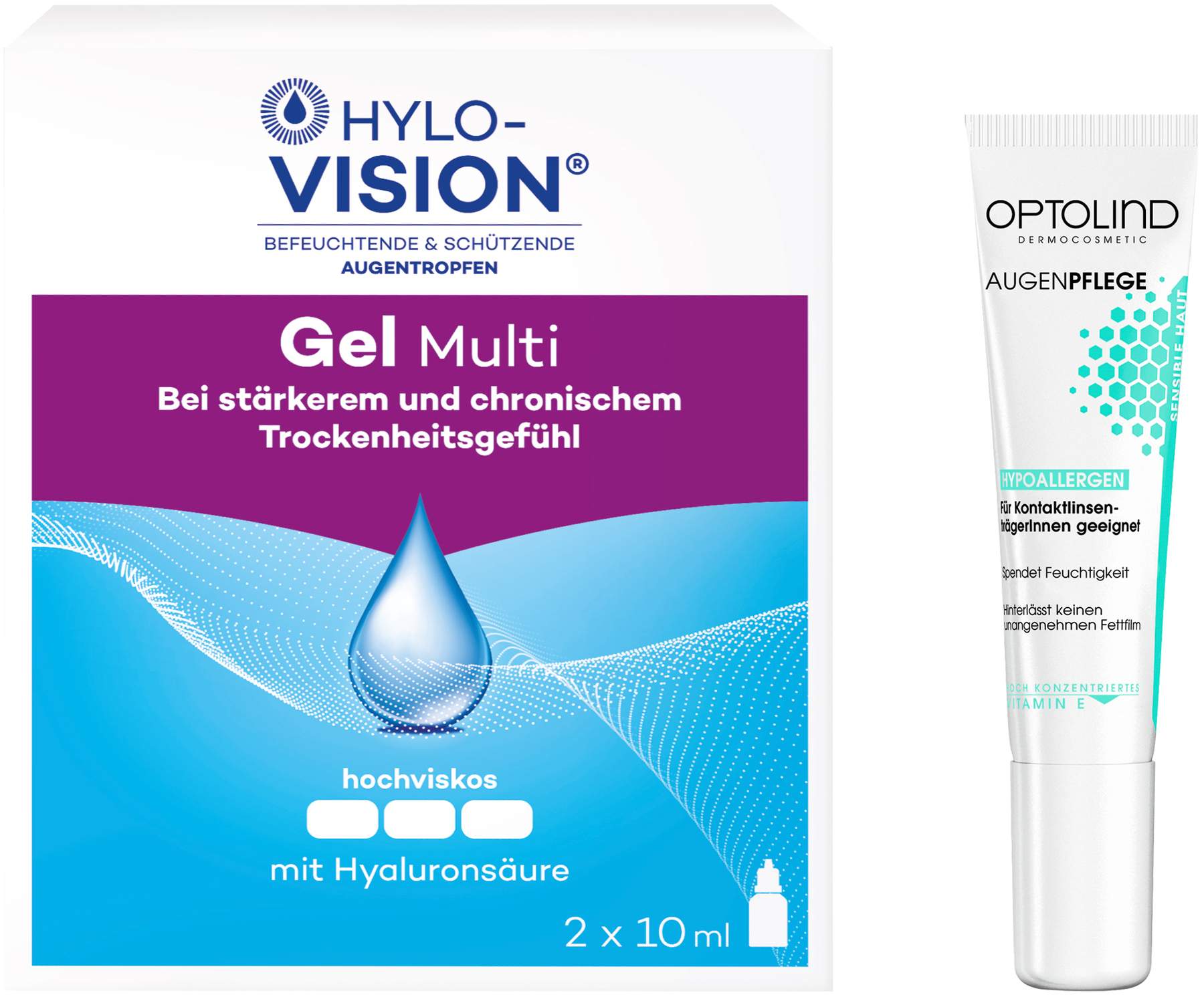 Hylo Vision Gel multi Augentropfen + gratis Optolind Empflindl. Haut Augenpflege 15 ml