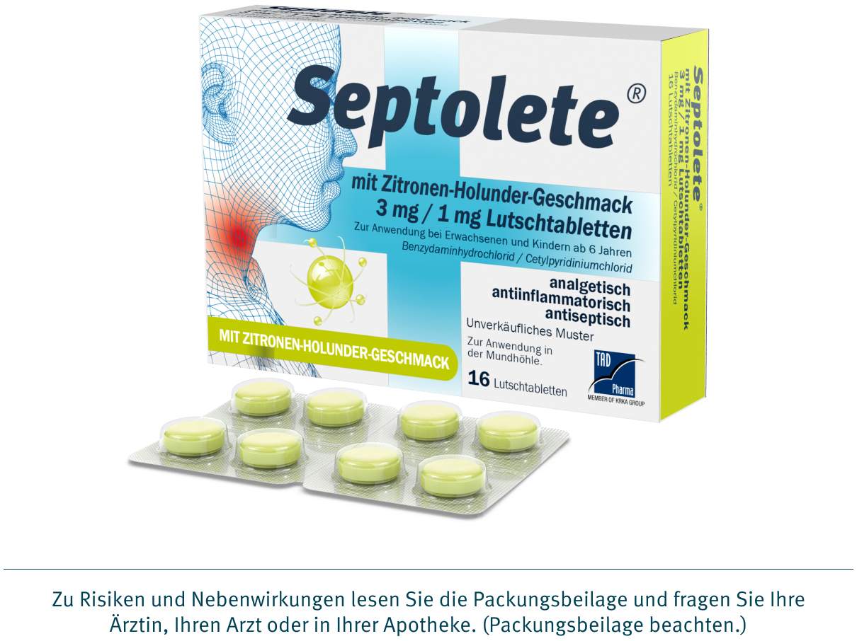 Septolete Zitronen-Holunder Geschmack 3 mg - 1mg 16 Lutschtabletten