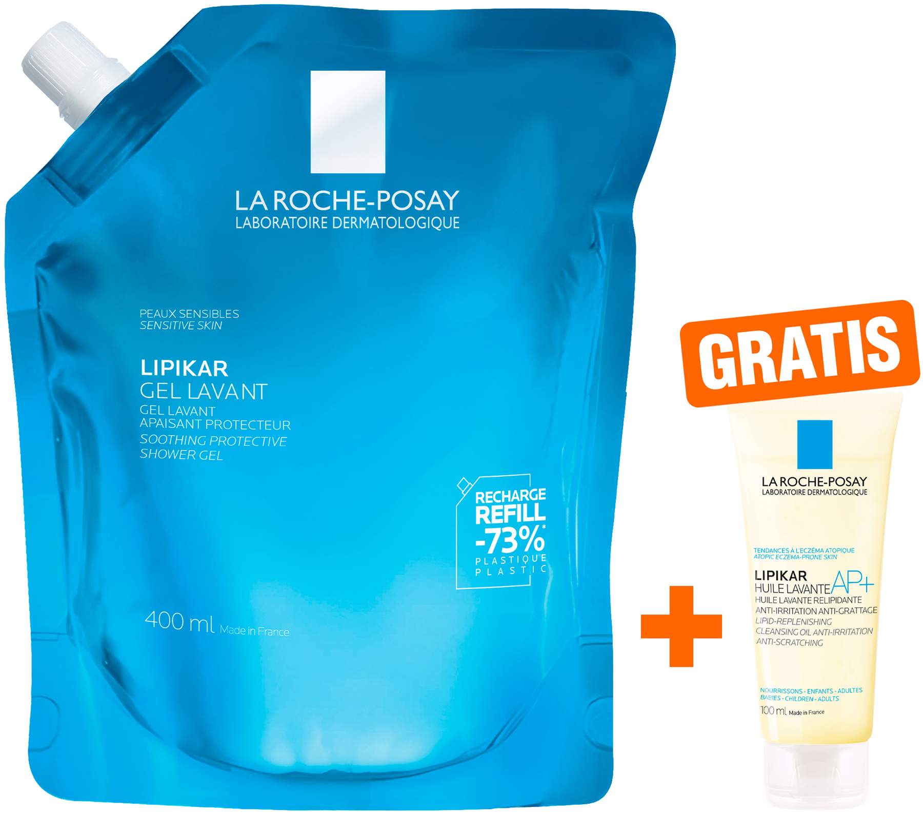 La Roche Posay Lipikar Gel Lavant Nachfüllpack 400 ml + gratis Roche Posay Lipikar Dusch- und Badeöl AP+ 100 ml
