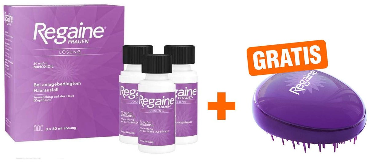 Regaine Frauen - 3 x 60 ml Lösung + gratis Haarbürste