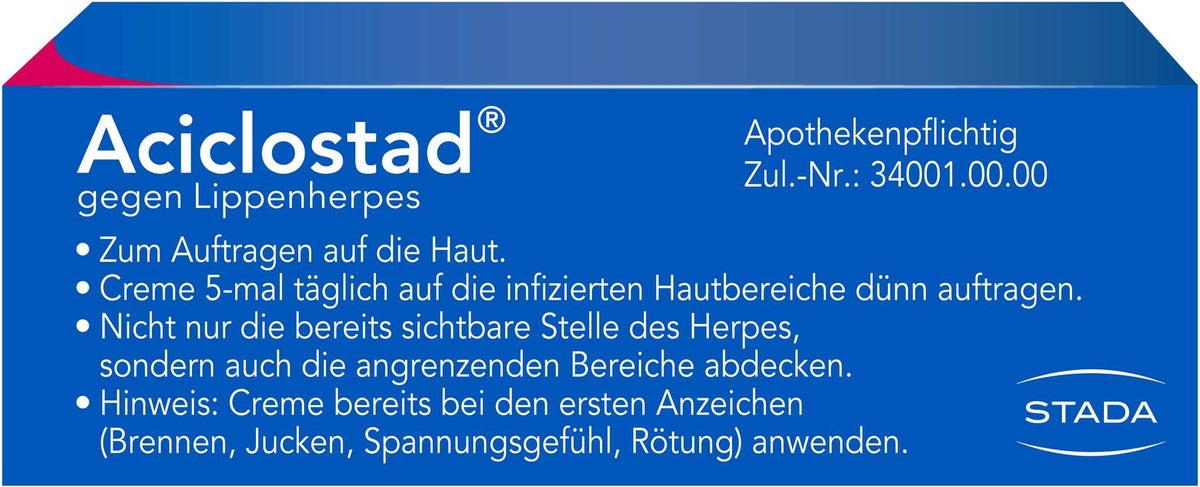 Aciclostad gegen Lippenherpes 2 g Creme