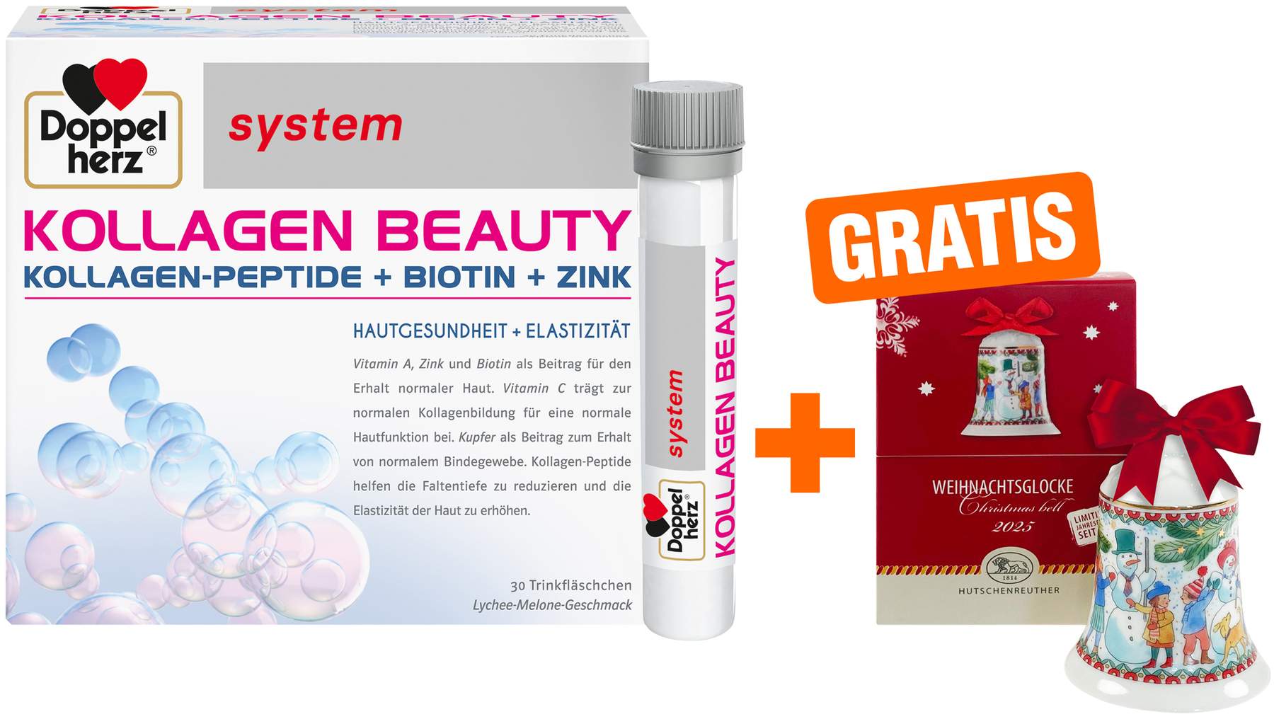 Doppelherz system Kollagen Beauty Ampullen 30 Stück + gratis Hutschenreuther Weihnachtsglocke original 1 Stück