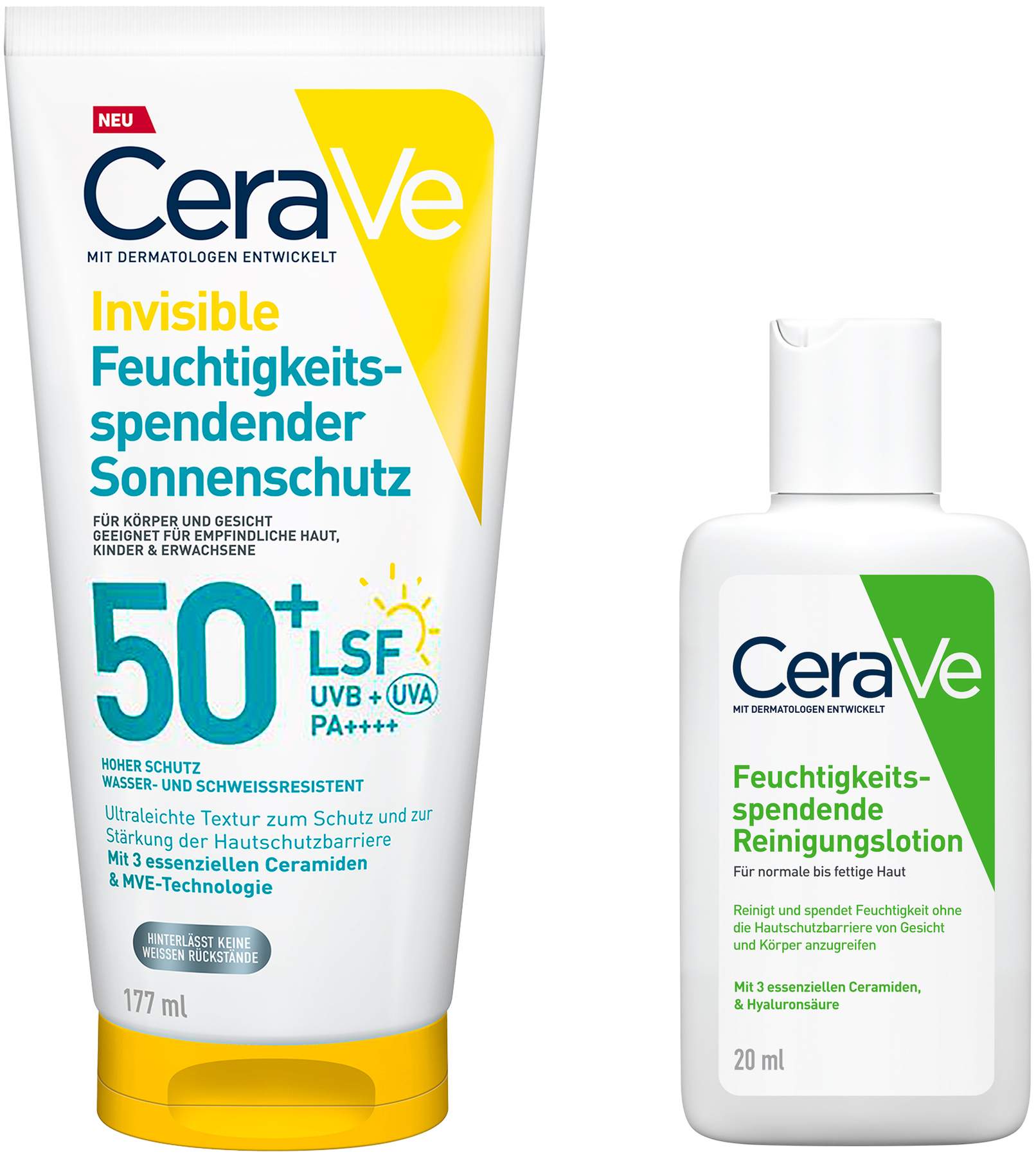 CeraVe Invisible Feuchtigkeitsspendender Sonnenschutz LSF 50+ 177 ml + gratis CeraVe Reinigungslotion 20 ml