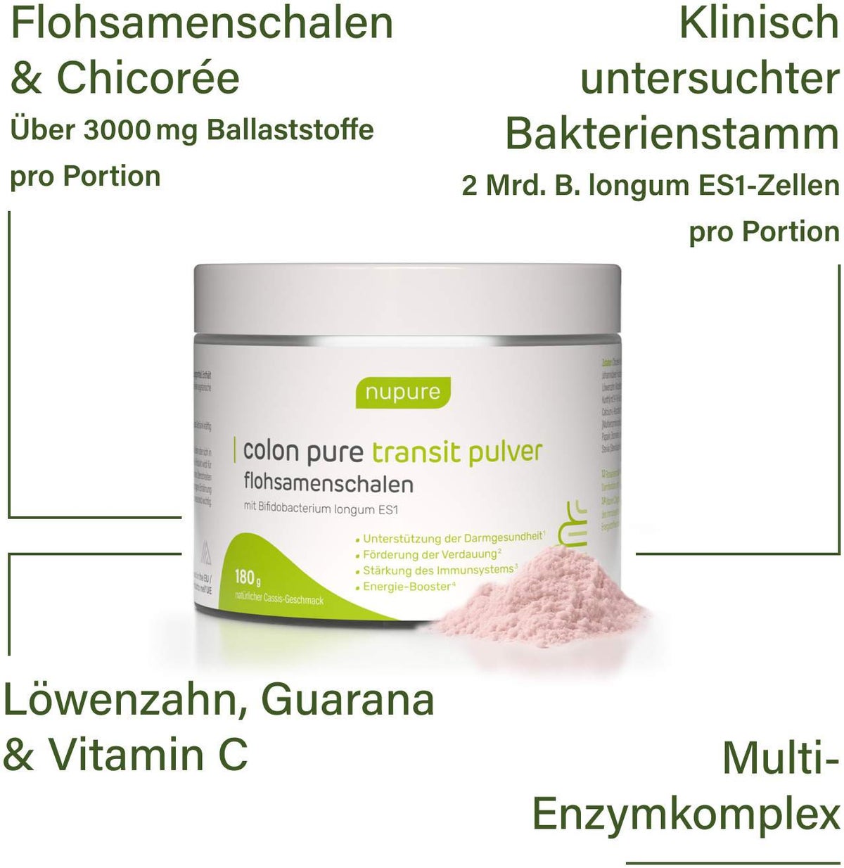 Nupure Colon Pure Transit Pulver Flohsamenschalen 180 G