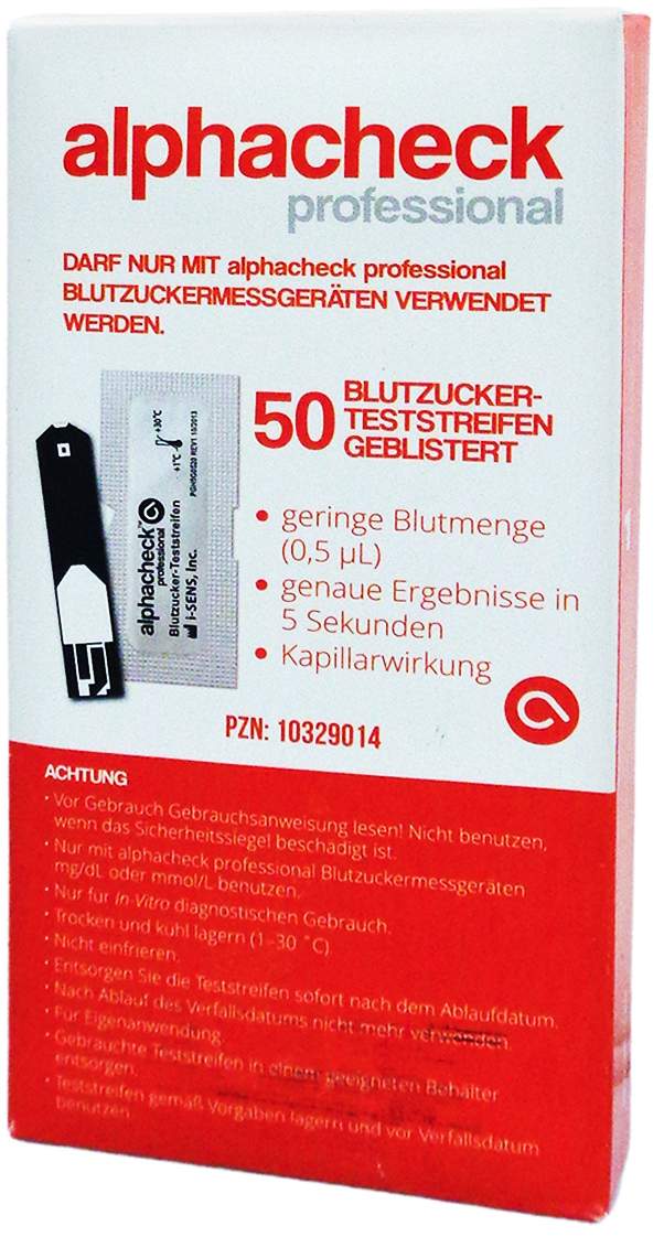 Alphacheck Professional Blutzuckerteststreifen 50 Stück