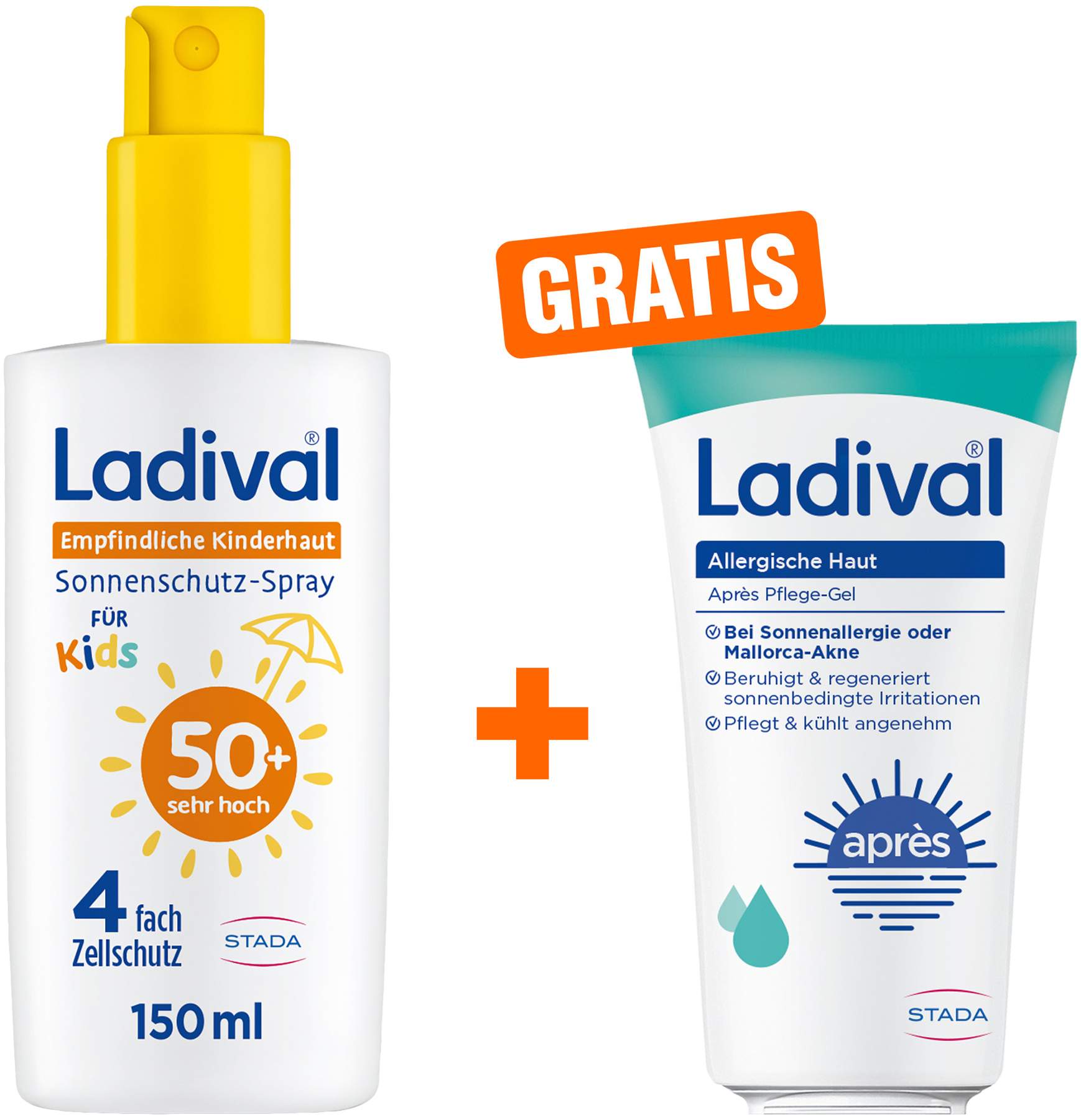 Ladival empfindliche Kinderhaut Spray LSF 50+ 150 ml + gratis allergische Haut Apres Pflege Gel 50 ml