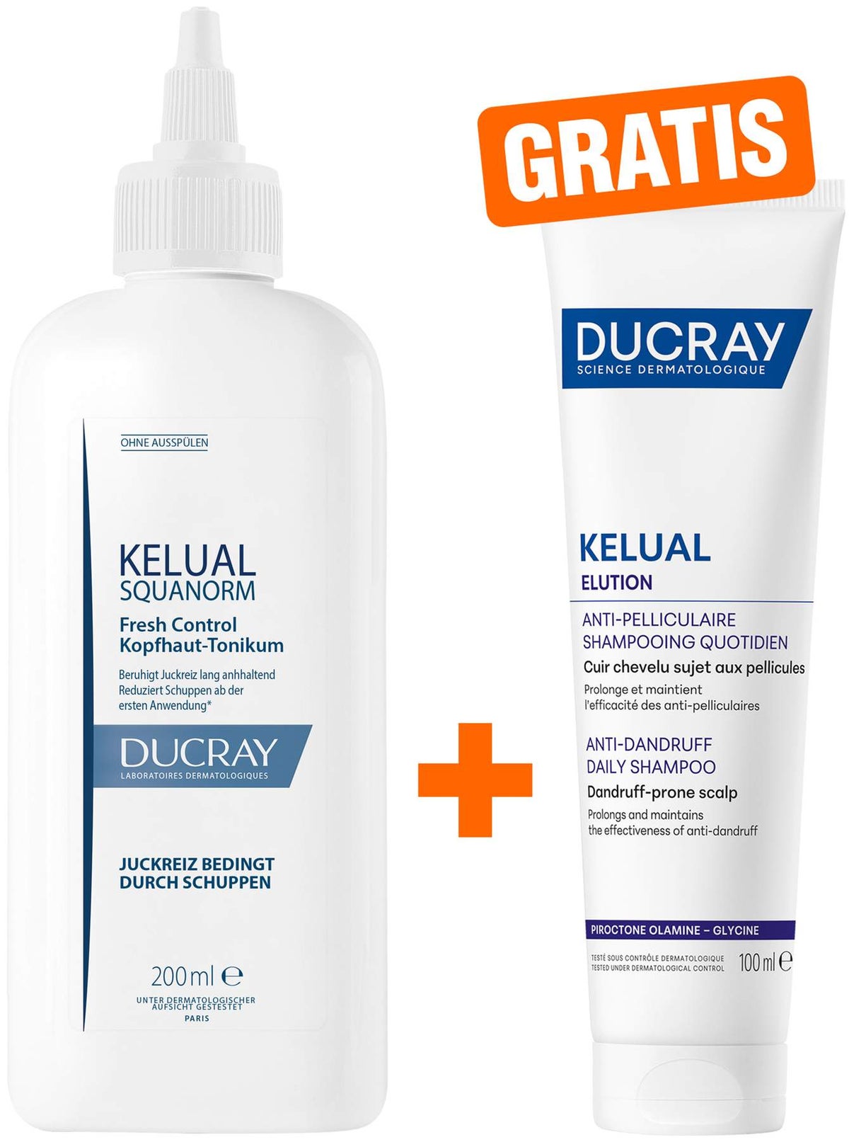 Ducray Kelual Squanorm Kopfhaut Tonikum 200 ml + gratis Elution ausgl. Shampoo 100 ml