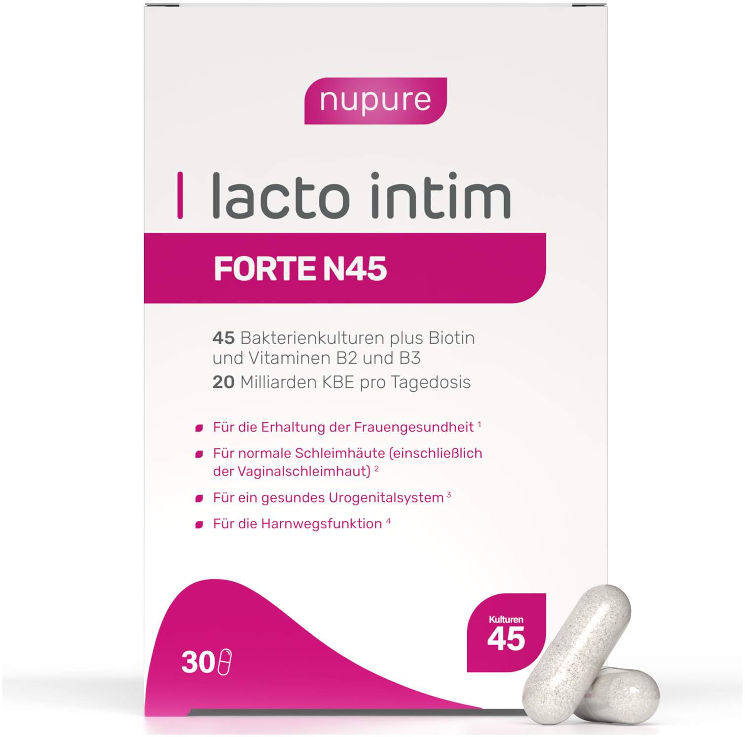 Lacto Intim Forte N45 + Biotin + Vitamin B2 & B3 30 Kapseln