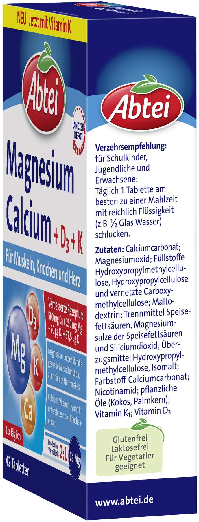 Abtei Magnesium Calcium + D3 + K 42 Tabletten