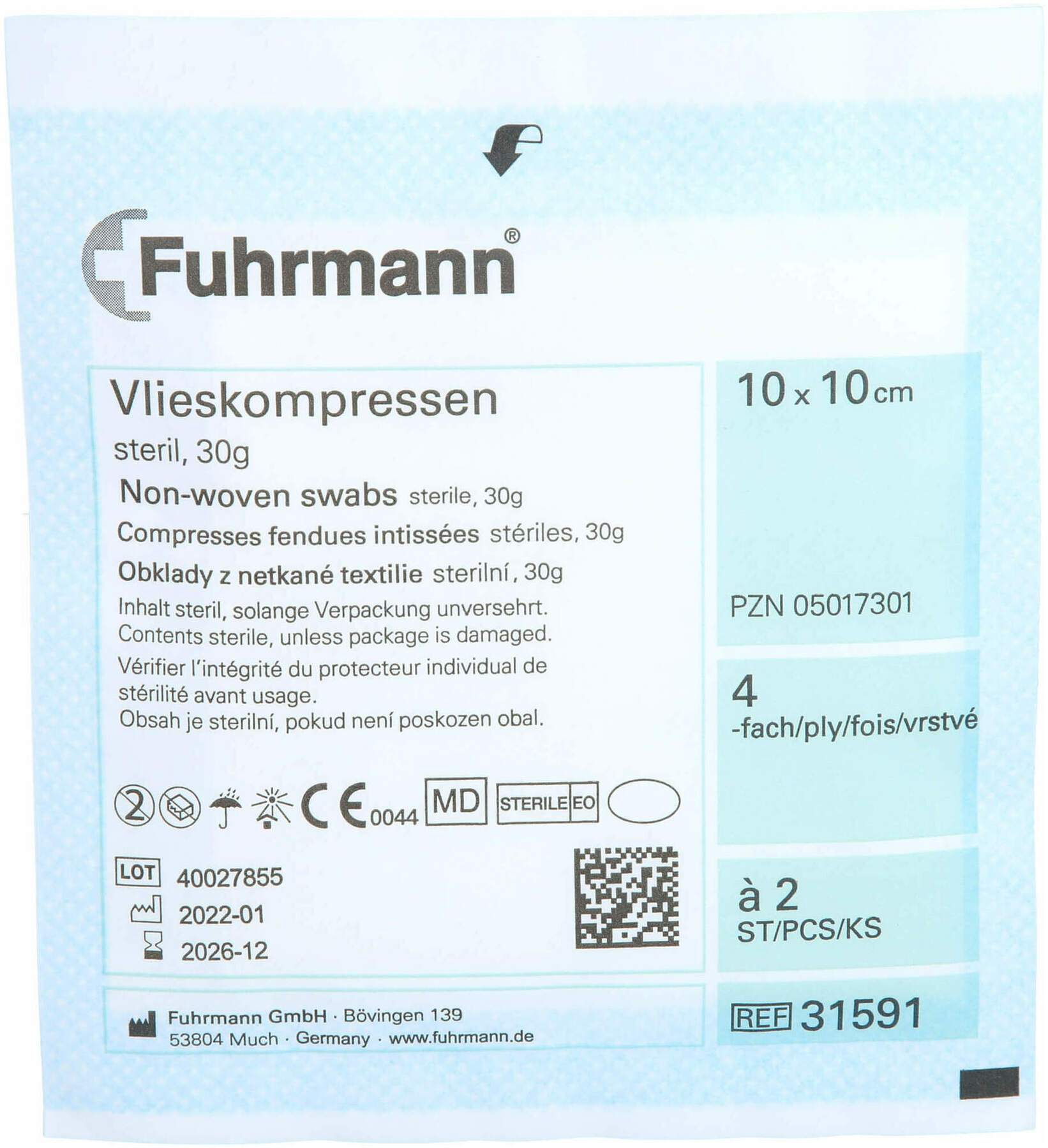 Vlieskompressen 10 X 10 cm Steril 4fach 50 X 2 Kompressen