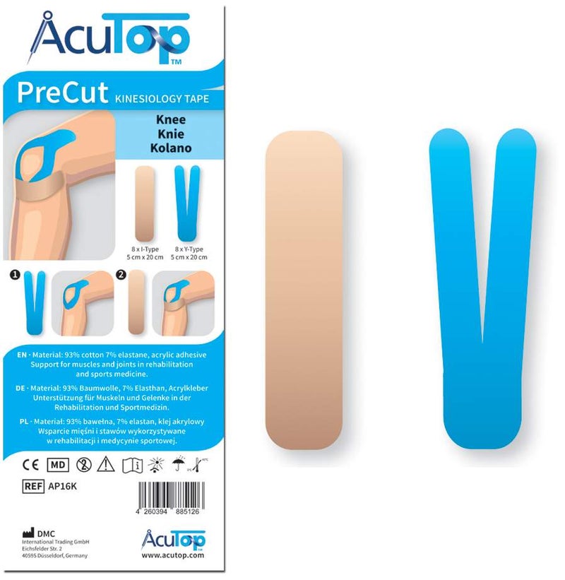 AcuTop Precut Kinesiologie Tape Knie 5 x 20 cm I-Type + Y-Type je 8 Stück