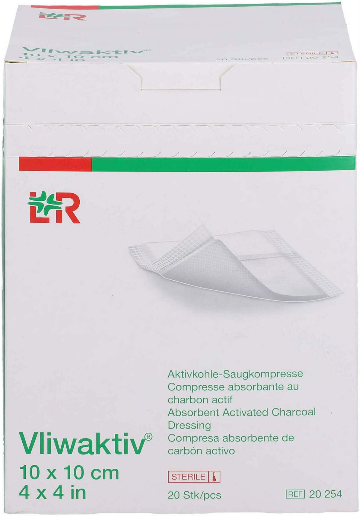 Vliwaktiv Aktivkohle-Saugkomp. Steril 10 X 10 cm 20 Stück