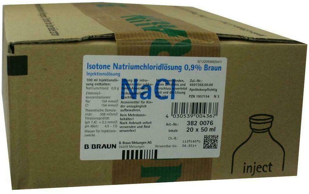 Kochsalzlösung Isotone Natriumchloridlösung 0,9% 20 X 50 Ml...