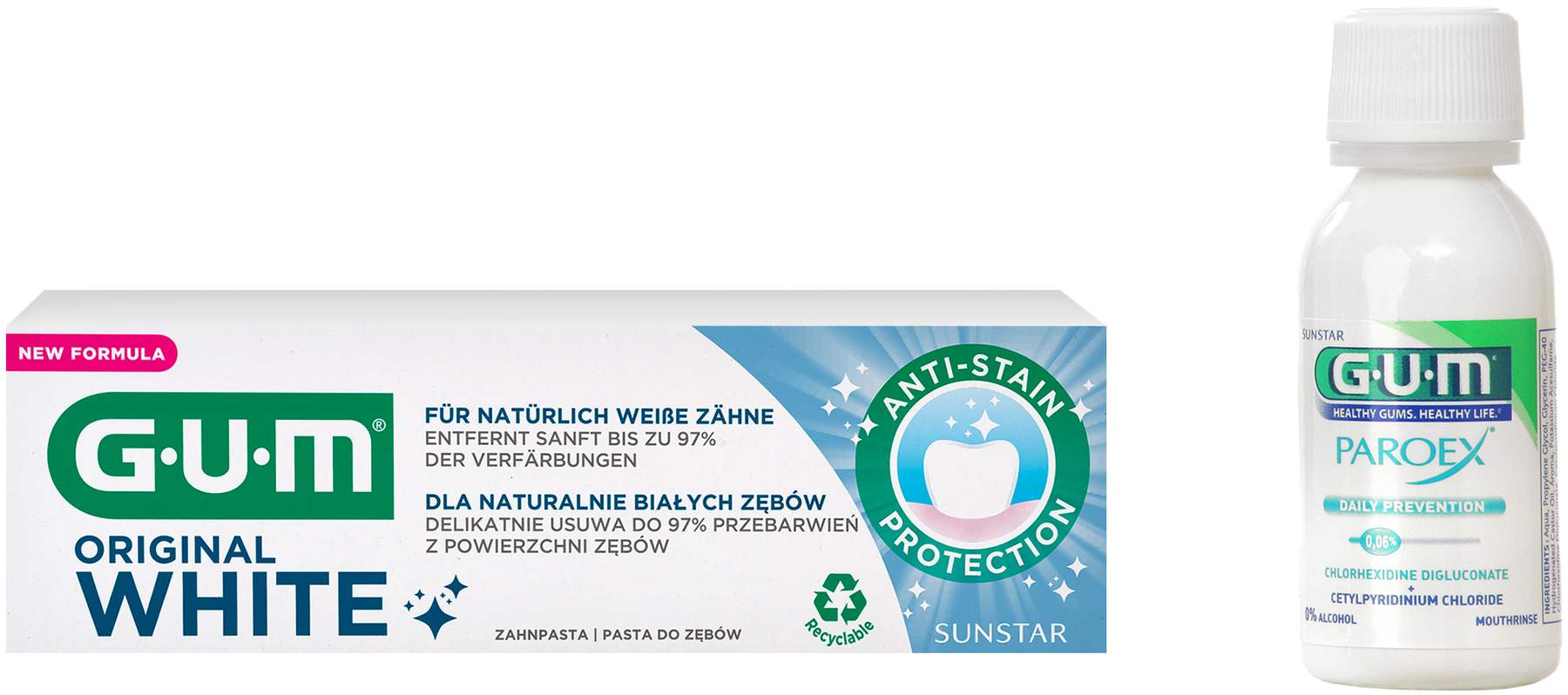 GUM Original White Zahnpasta 75 ml + gratis Paroex 0,06 CHX Mundspülung 30 ml