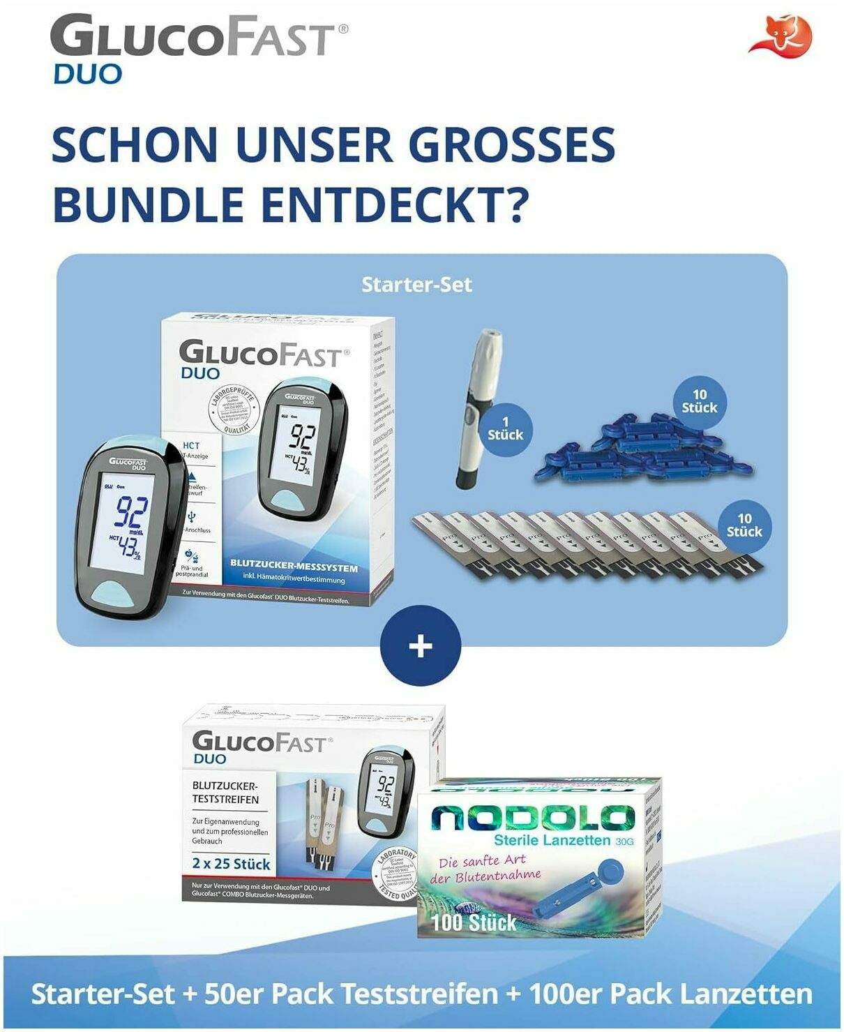 GLUCOFAST Duo Blutzucker-Messsystem mg je dl
