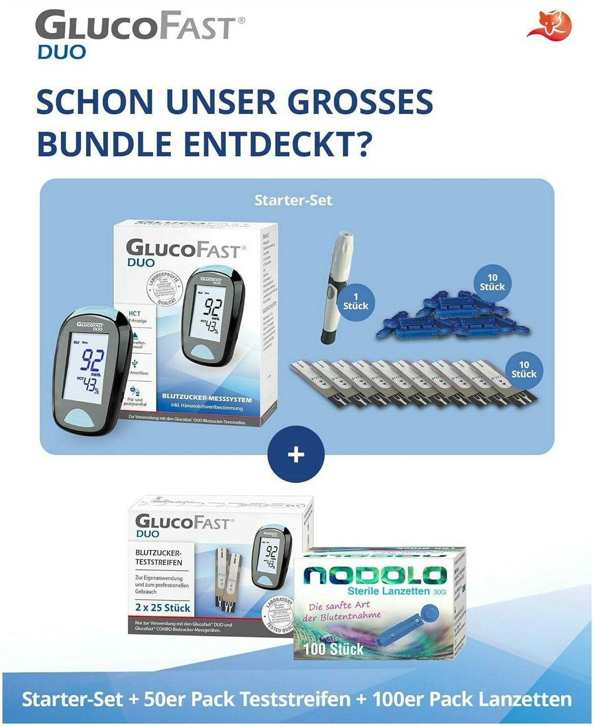 GLUCOFAST Duo Blutzucker-Messsystem mg je dl