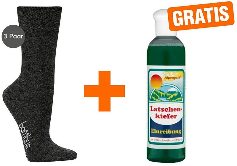 Bambus Wellness-Socken 43-46 Anthrazit 3 Paar + gratis Latschenkiefer Einreibung 250 ml
