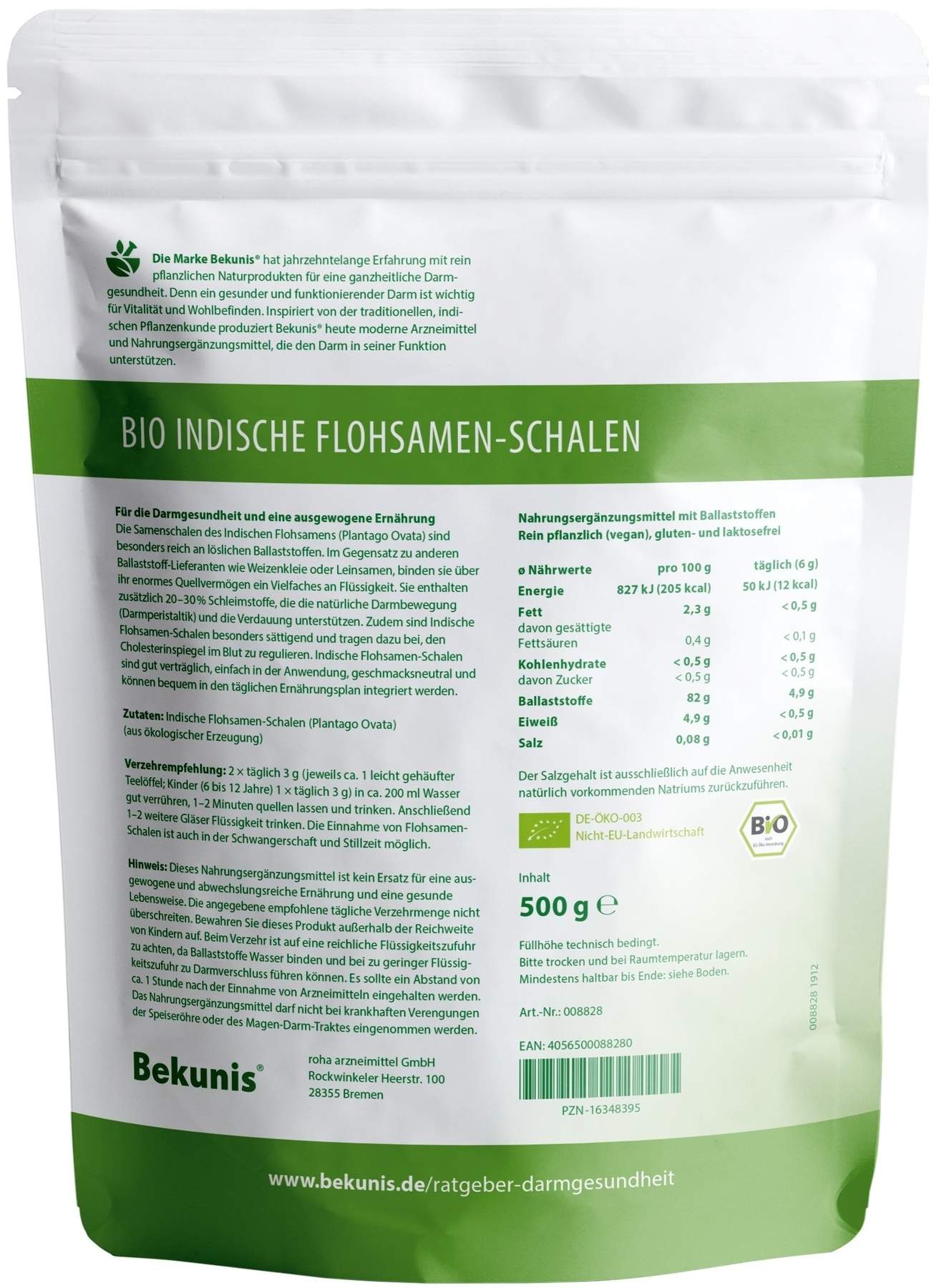 Bekunis Indische Flohsamen Schalen 500 G