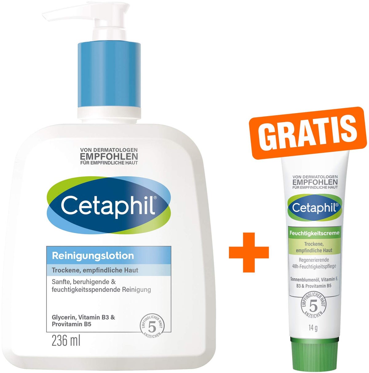 Cetaphil Reinigungslotion 236 ml + gratis Feuchtigkeitscreme 14 g