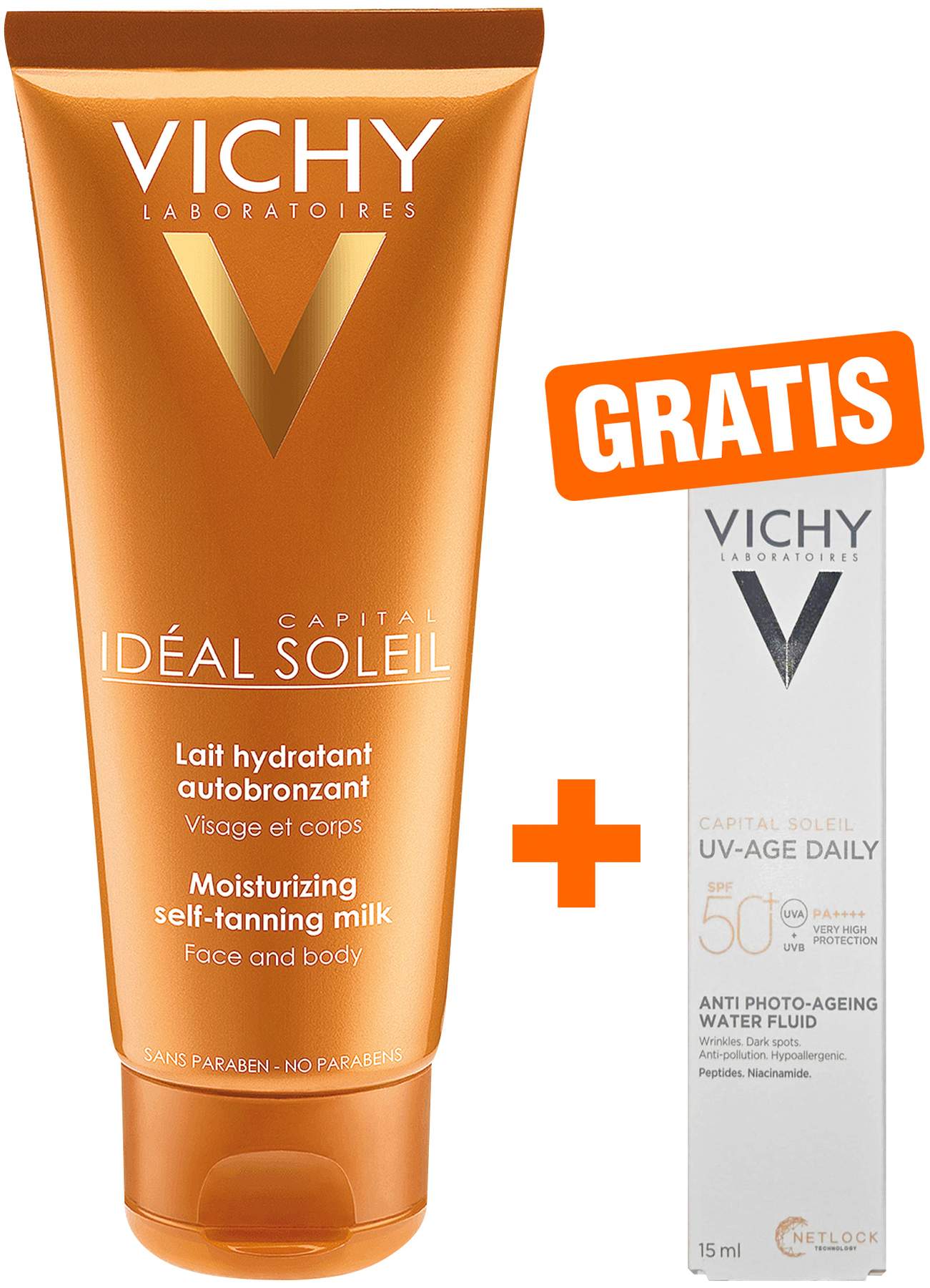 Vichy Ideal Soleil Selbstbräuner Milch für Gesicht und Körper 100 ml + gratis Capital Soleil UV-Age Daily LSF 50+ 15 ml
