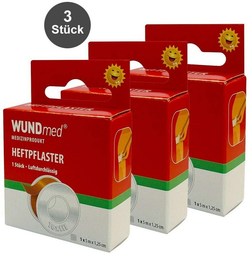 Heftpflaster Textil 5 m x 1,25 cm 3 Stück