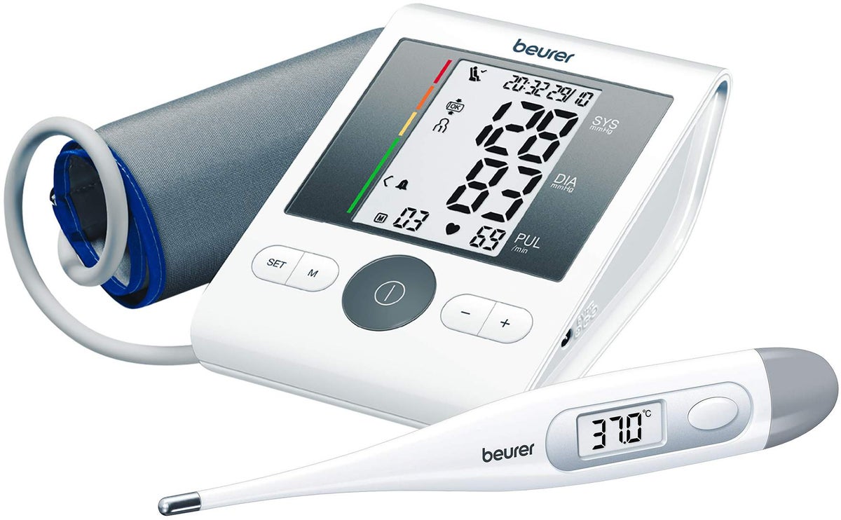BEURER Oberarm Blutdruckmessgerät BM28 + gratis BEURER digitales Fieberthermometer FT09-1