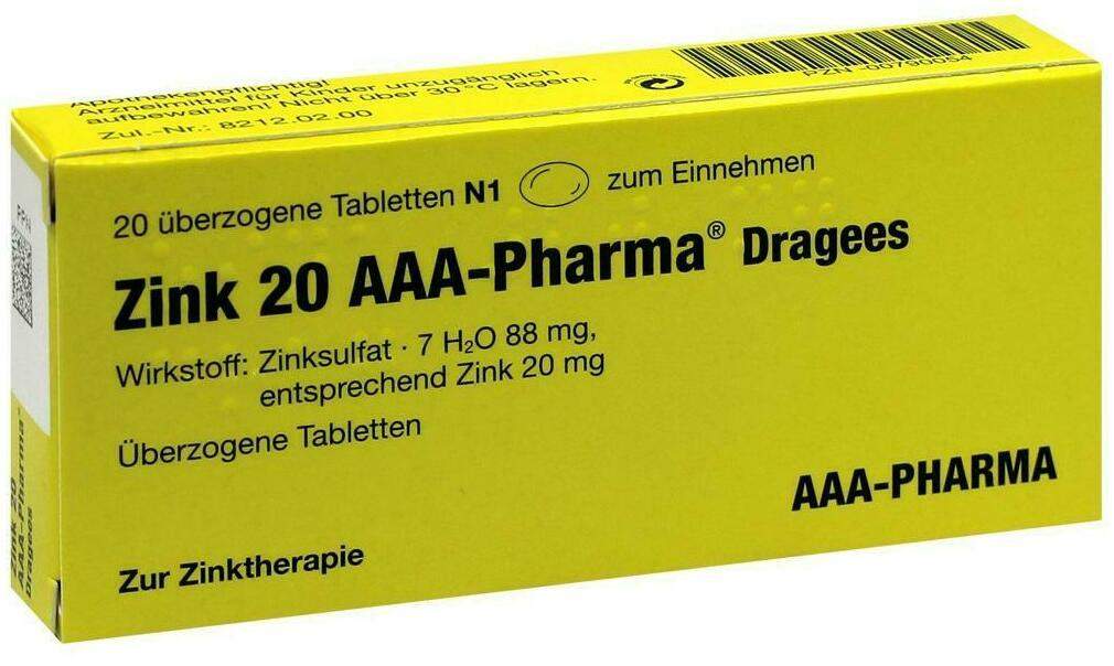 Zink 20 Aaa Pharma Dragees 20  Überzogene Tabletten