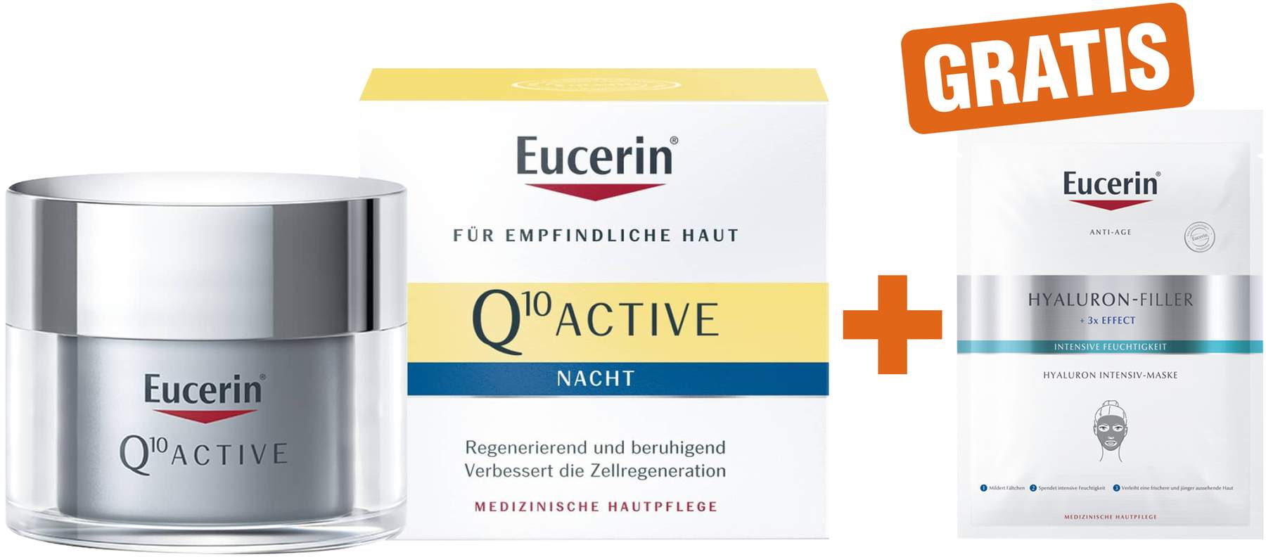 Eucerin Q10 Active Antifalten Nachtpflege 50 ml Creme + gratis Anti Age Hyaluron Filler Intensiv Maske 1 Stück