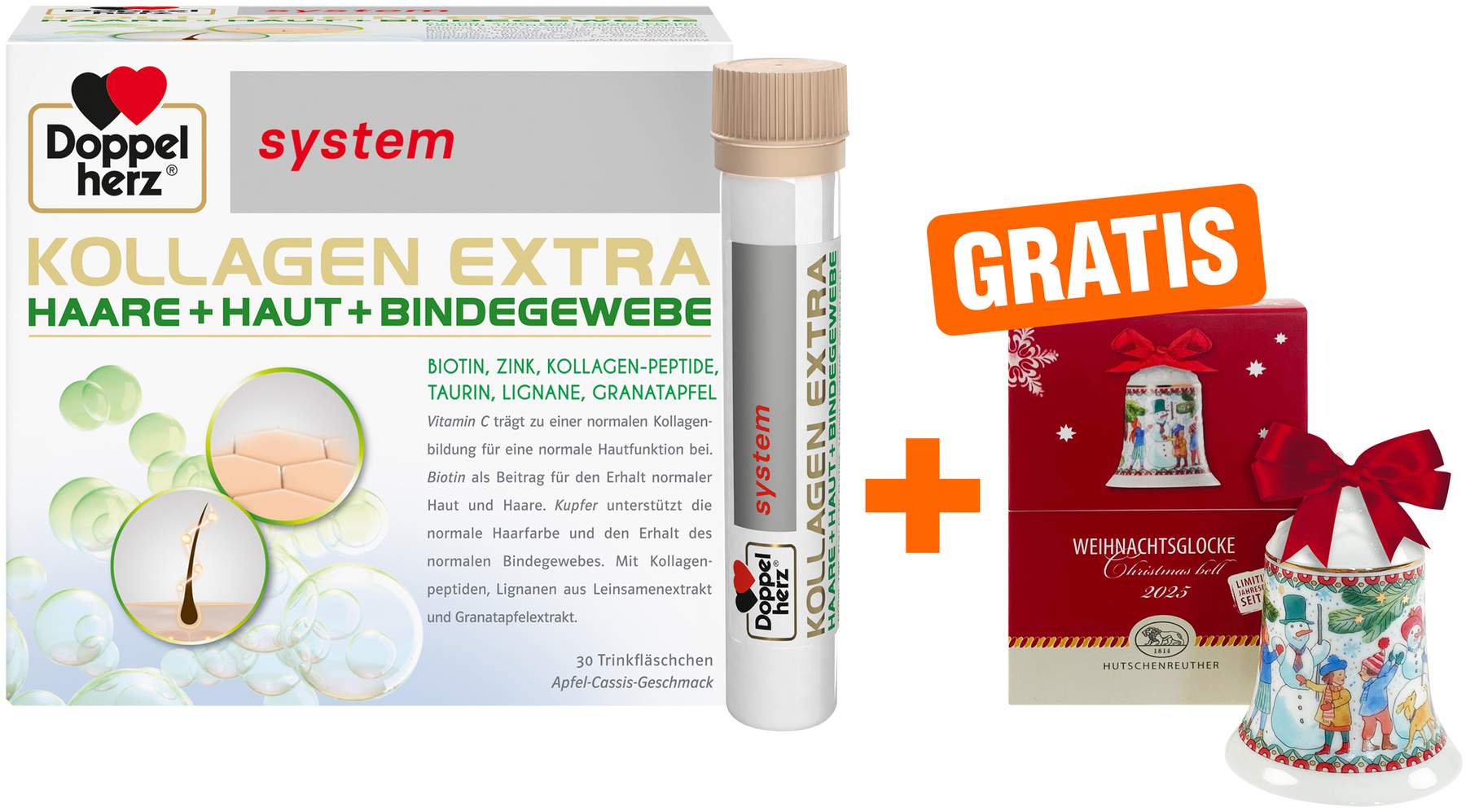 Doppelherz system Kollagen Extra 30 Trinkampullen + gratis Hutschenreuther Weihnachtsglocke original 1 Stück