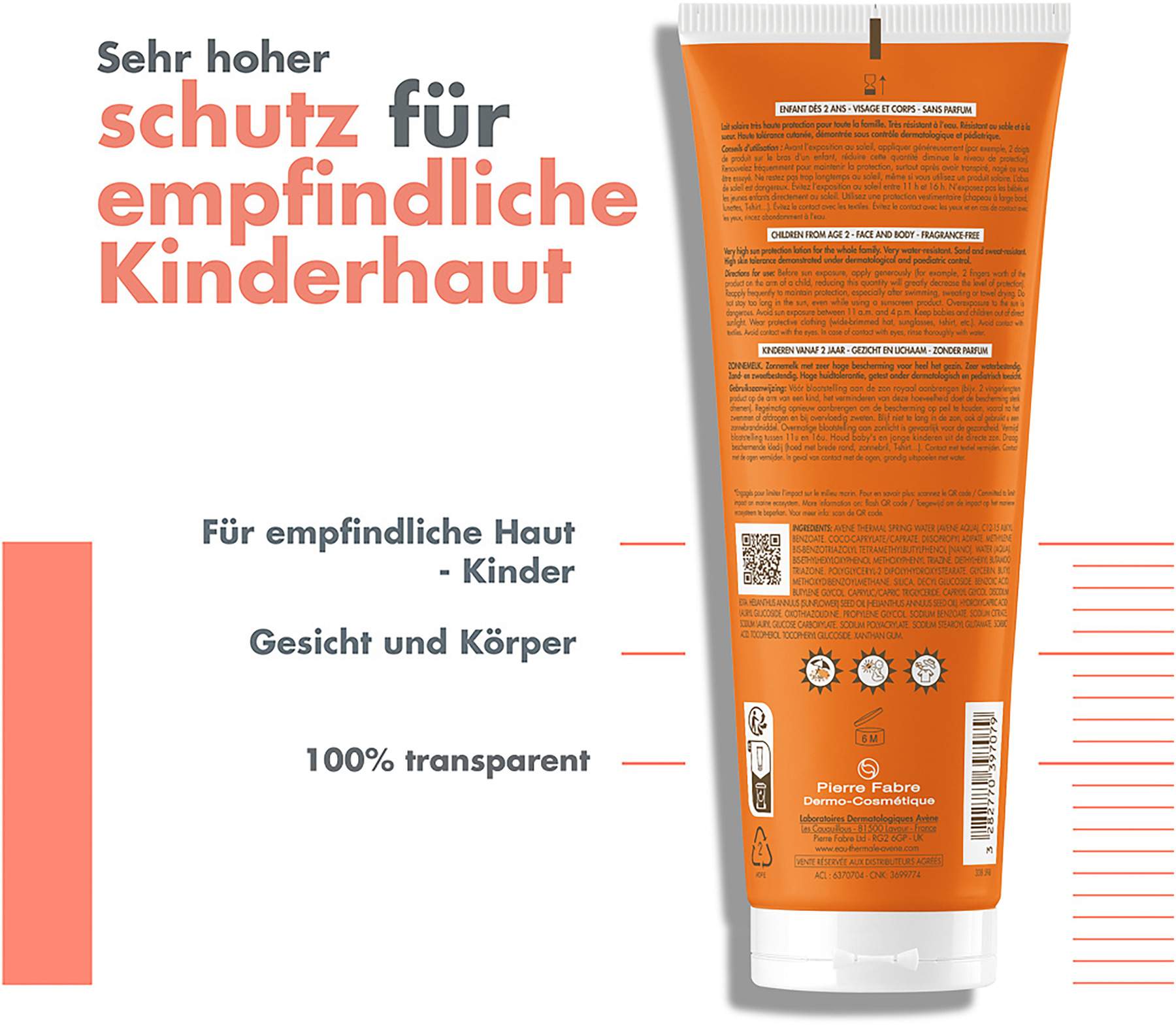 Avene Sunsitive Kinder Sonnenmilch SPF 50+ 250 ml Milch