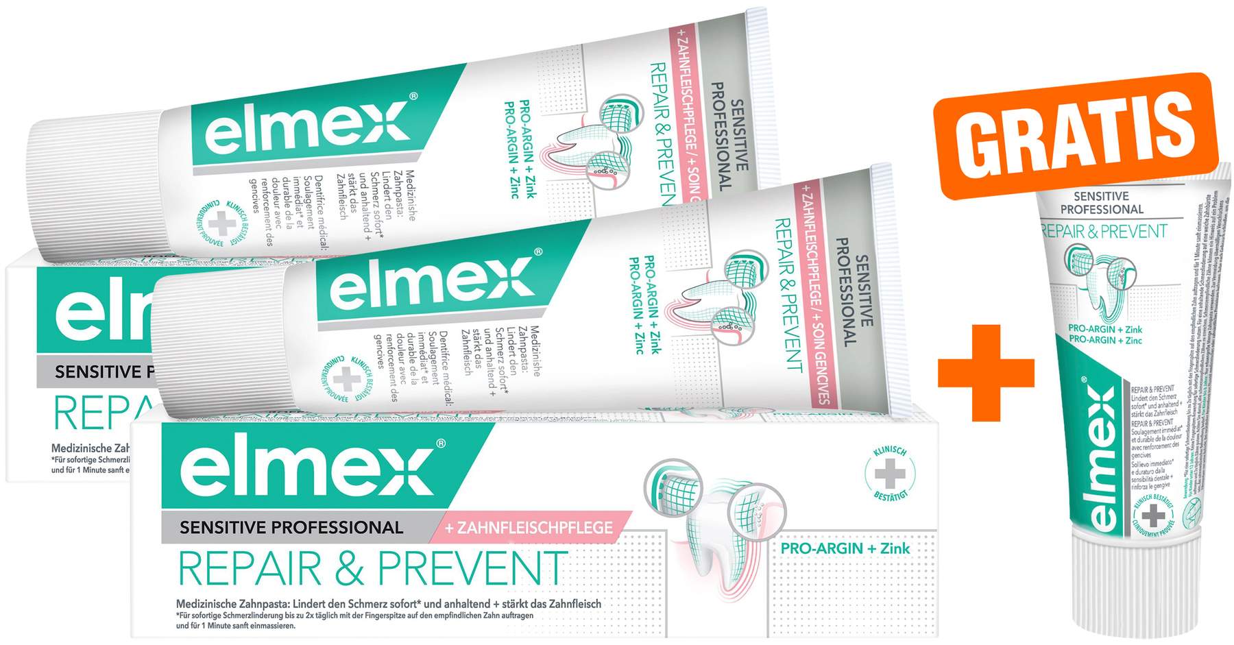 Elmex Sensitive Professional Repair & Prevent  2 x 75 ml Zahncreme + gratis Elmex Repair & Prevent 20 ml