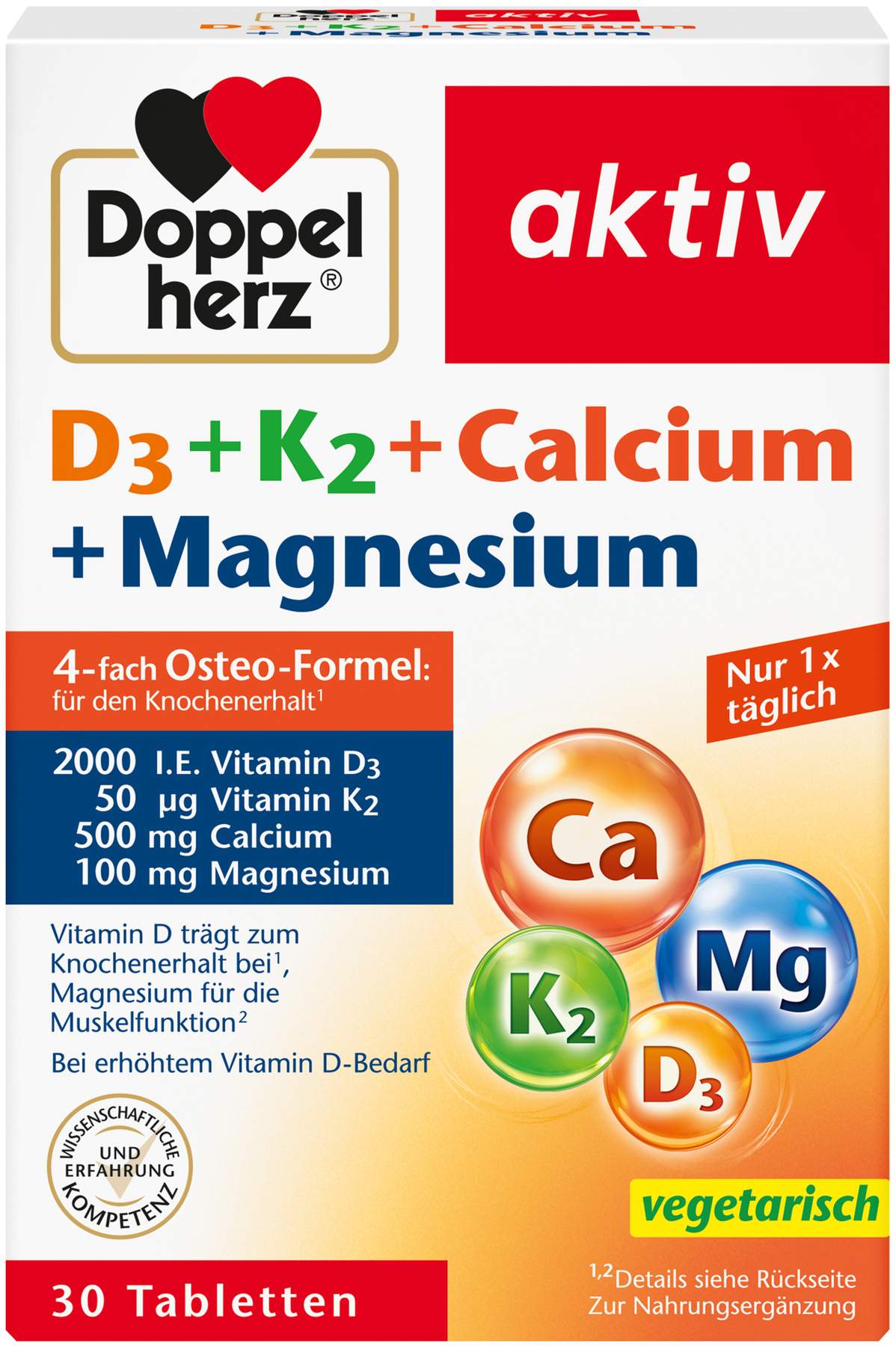 Doppelherz aktiv D3 + K2 + Calcium + Magnesium 30 Kapseln
