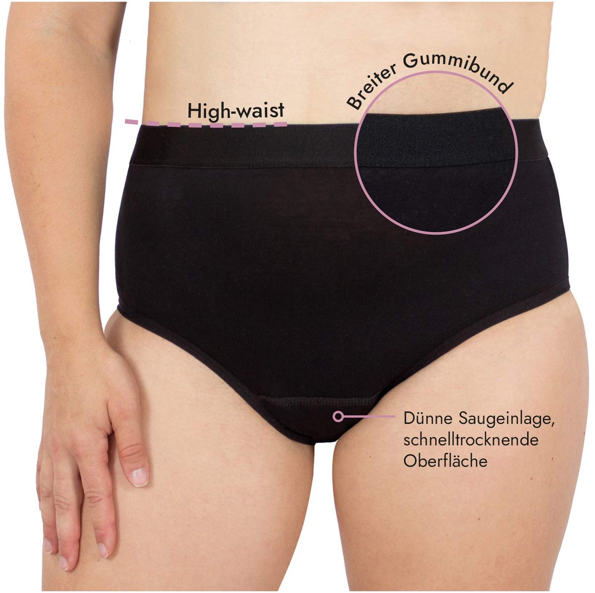 High-Waist Slip mit Saugeinlage Größe 50-52 (XXL), schwarzwiederverwendbar, diskret 1 Stück