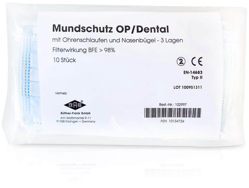 Mundschutz Op Mit Gummiband und Nasenbügel Blau 10 Stück