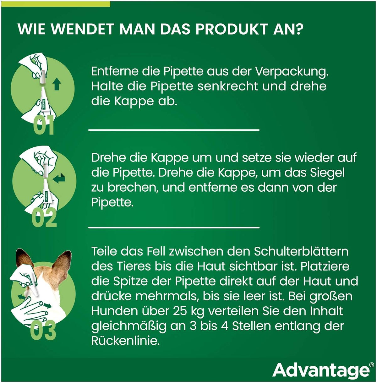 Advantage 400 Lösung Pipetten für Hunde ab 25 kg 4 Einzeldosispipetten