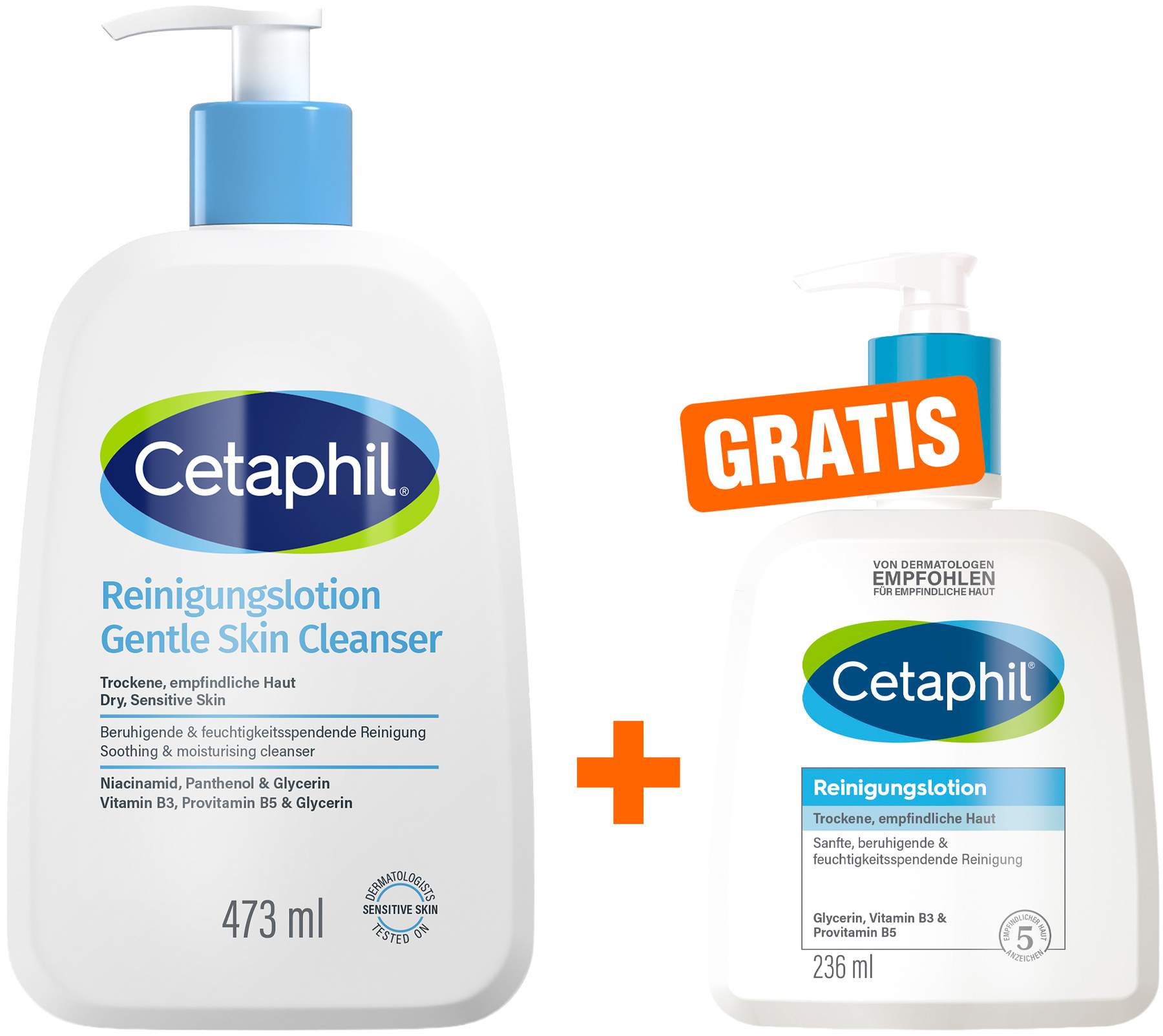 Cetaphil Reinigungslotion für Körper und Gesicht 473 ml + gratis Cetaphil Reinigungslotion 236 ml