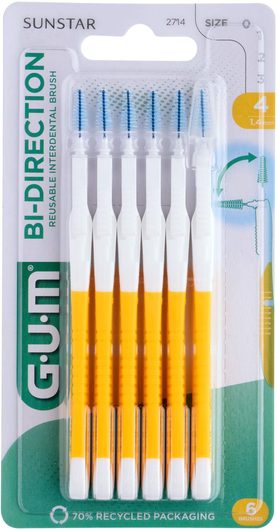 Gum Bi-Direction Interdentalbürste 1,4 mm Gelb Tanne 6 Stück