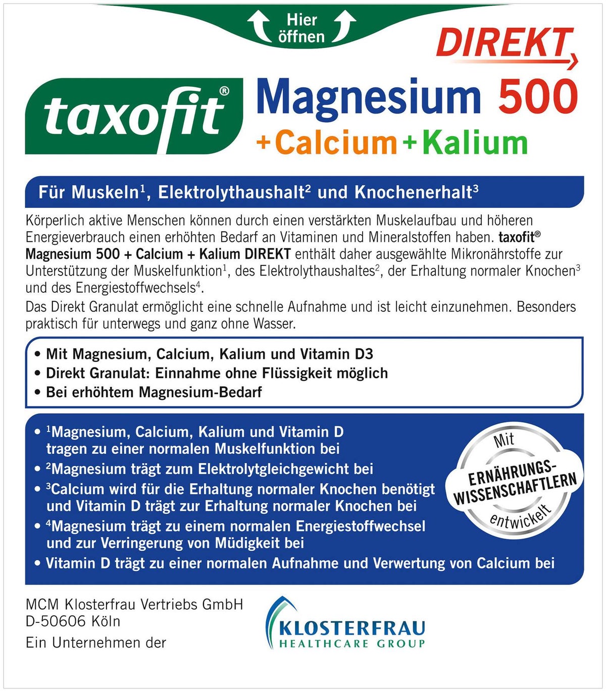 Taxofit Magnesium 500 + Calcium + Kalium 20 Beutel