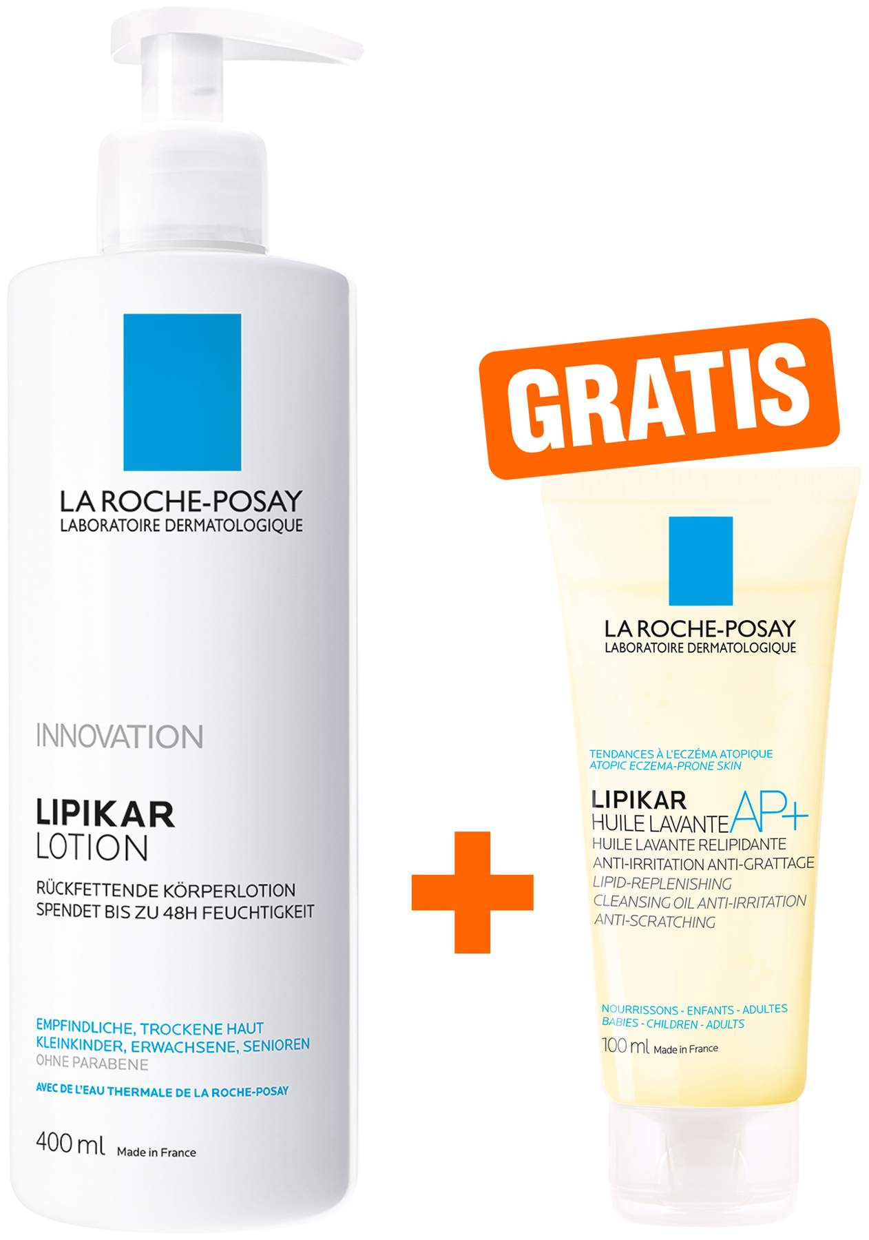 La Roche Posay Lipikar Lotion 400 ml + gratis La Roche Posay Lipikar Dusch- und Badeöl AP+ 100 ml