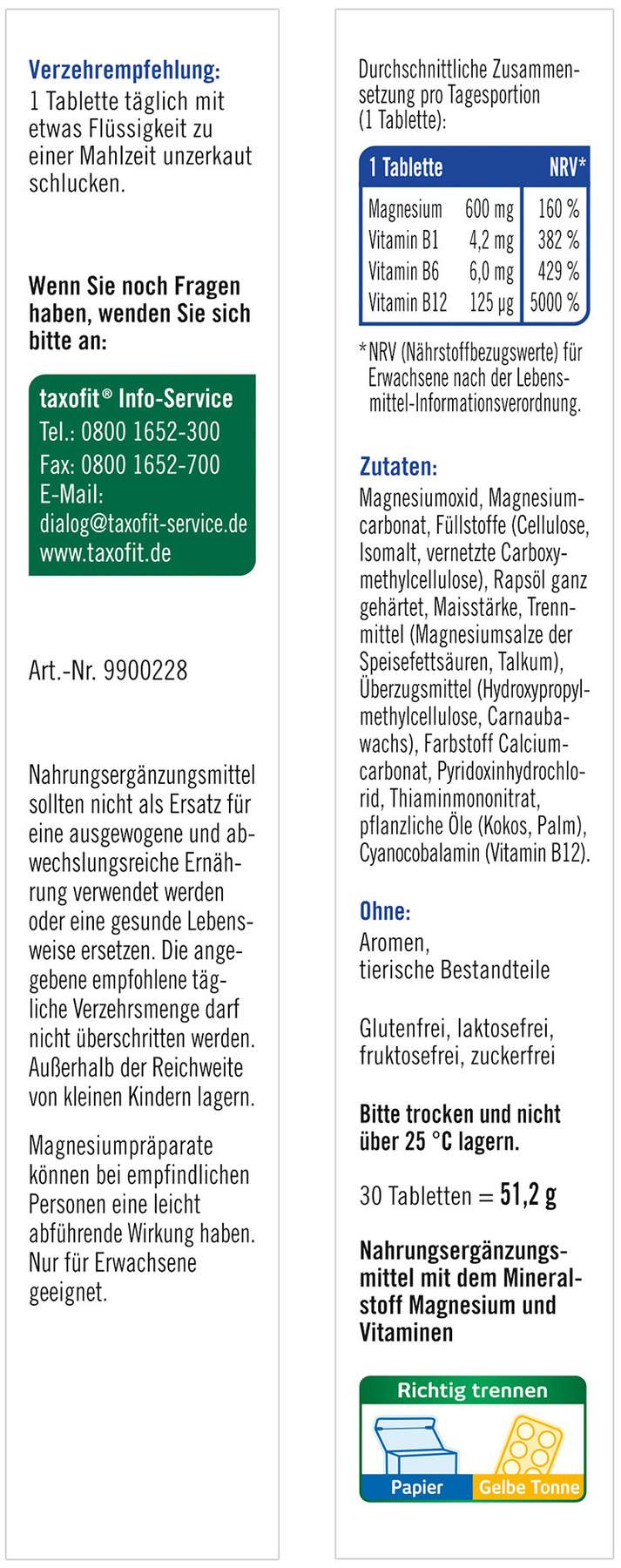Taxofit Magnesium 600 Forte 2 Phasen Depot 30 Tabletten