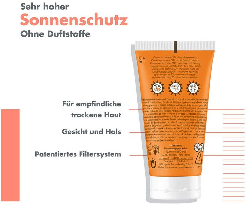 Avene Sonnencreme SPF 50+ ohne Duftstoffe 50 ml