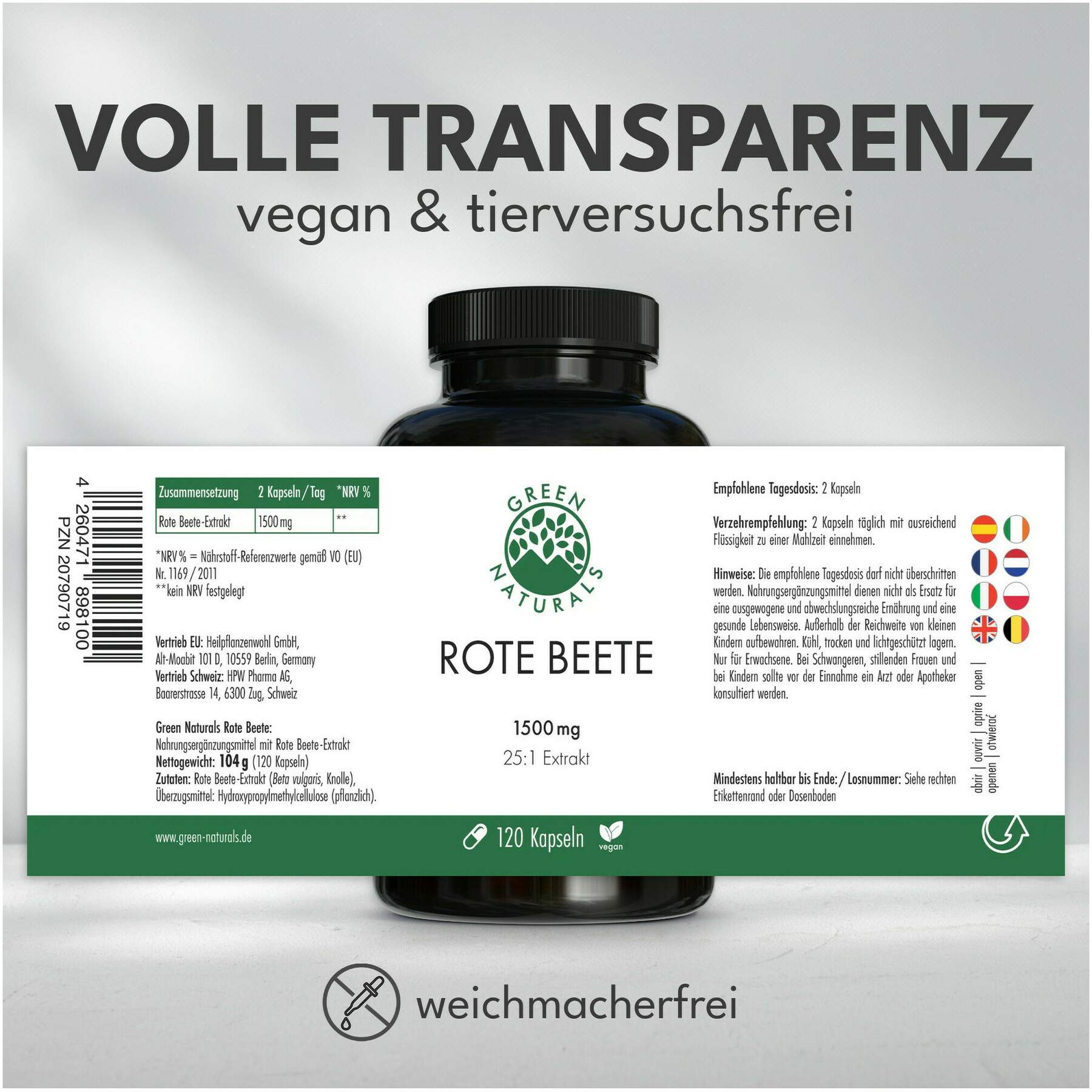Green Naturals rote Beete 1500 mg 120 Kapseln vegan