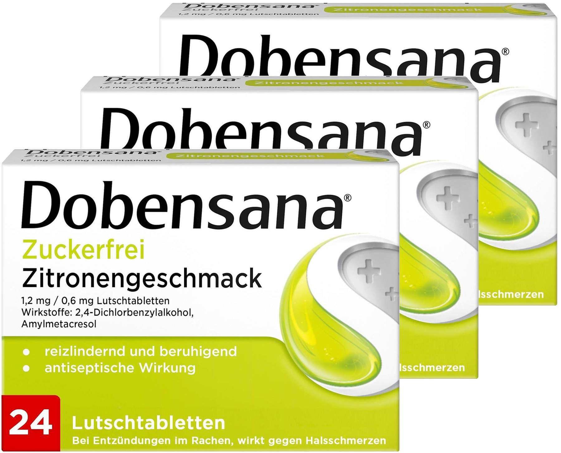 Sparset Dobensana Zuckerfrei Zitronengeschmack 1,2 mg - 0,6 mg 3 x 24 Lutschtabletten