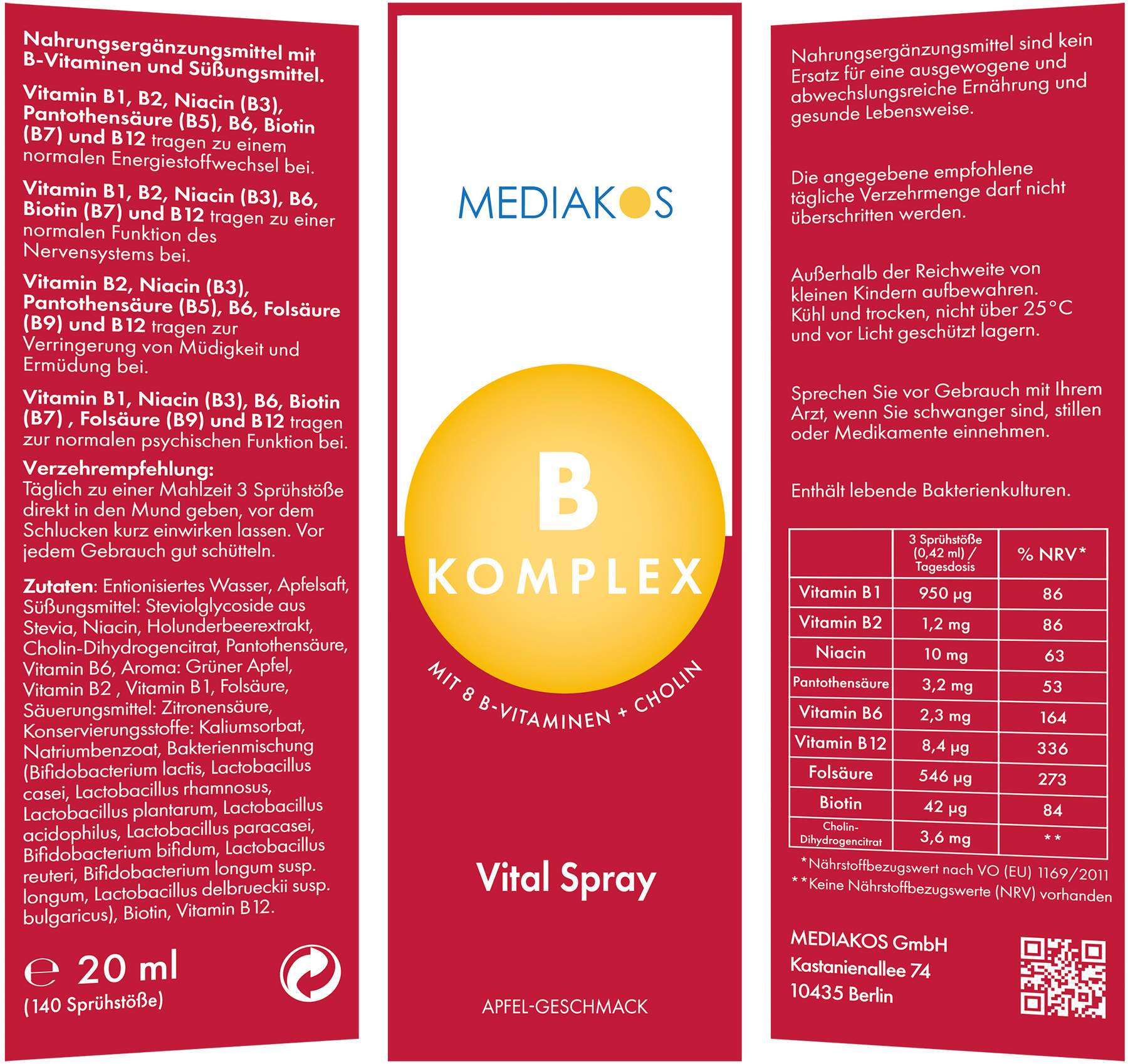 Vitamin B Komplex Mediakos Vital Spray 20 ml