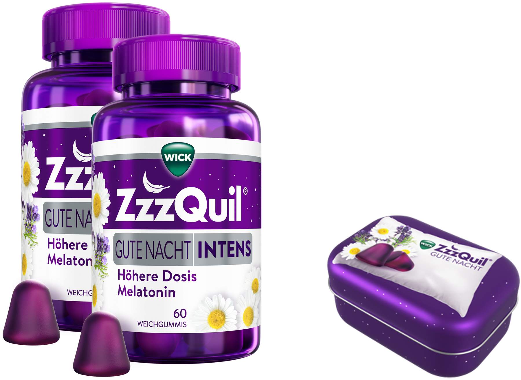 Wick ZzzQuil Gute Nacht Intens 2 x 60 Stück + gratis Wick ZzzQuil Reise-Dose 1 Stück