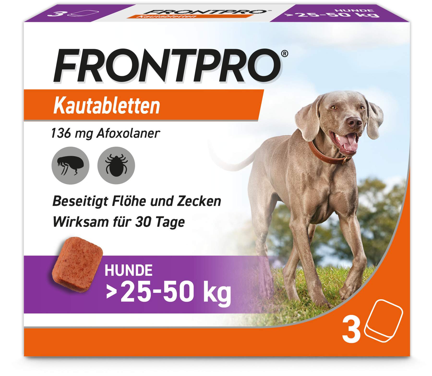 Frontpro 136 mg für Hunde 25-50 kg 3 Kautabletten