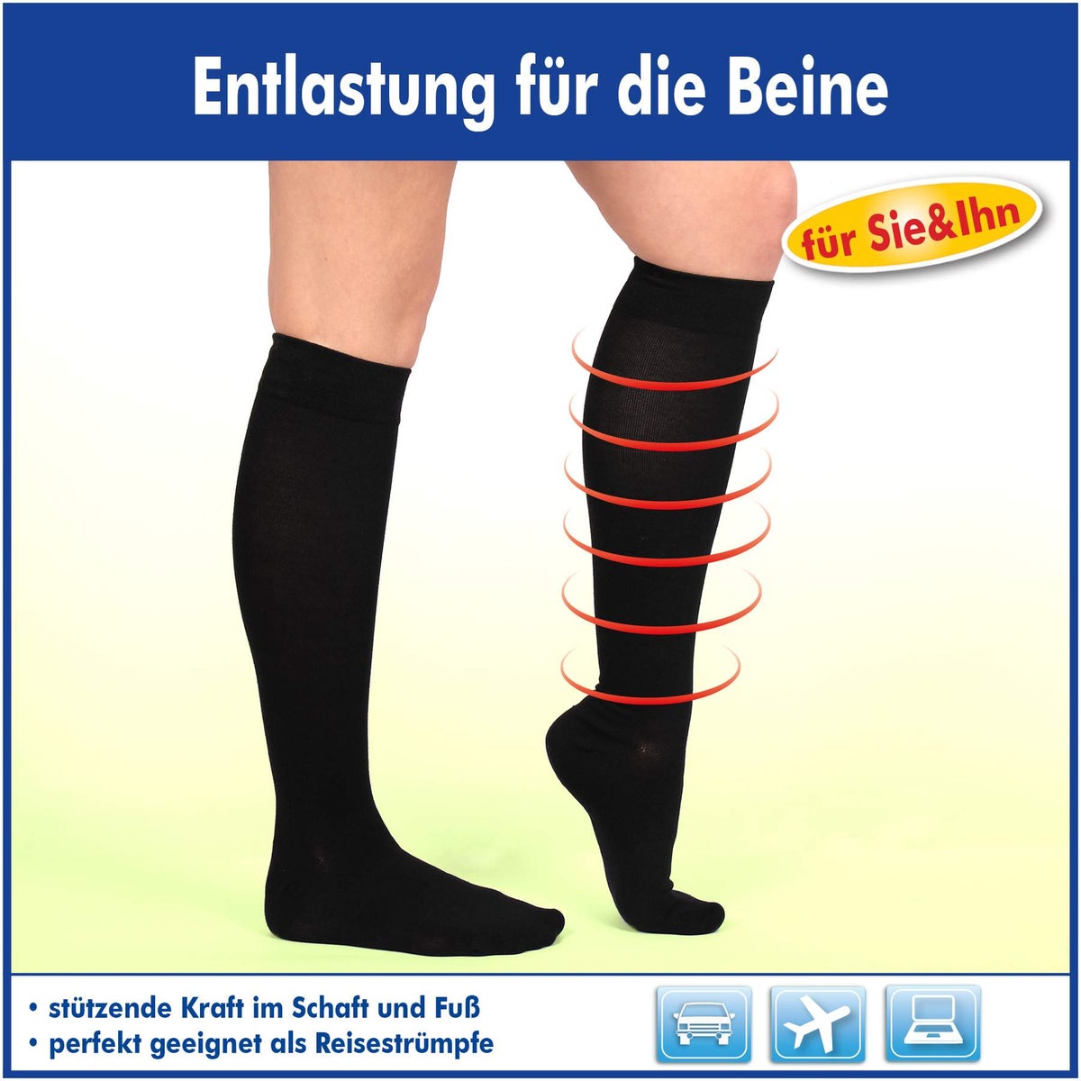 Energy Stützkniestrümpfe Unisex, schwarz Größe 39-42