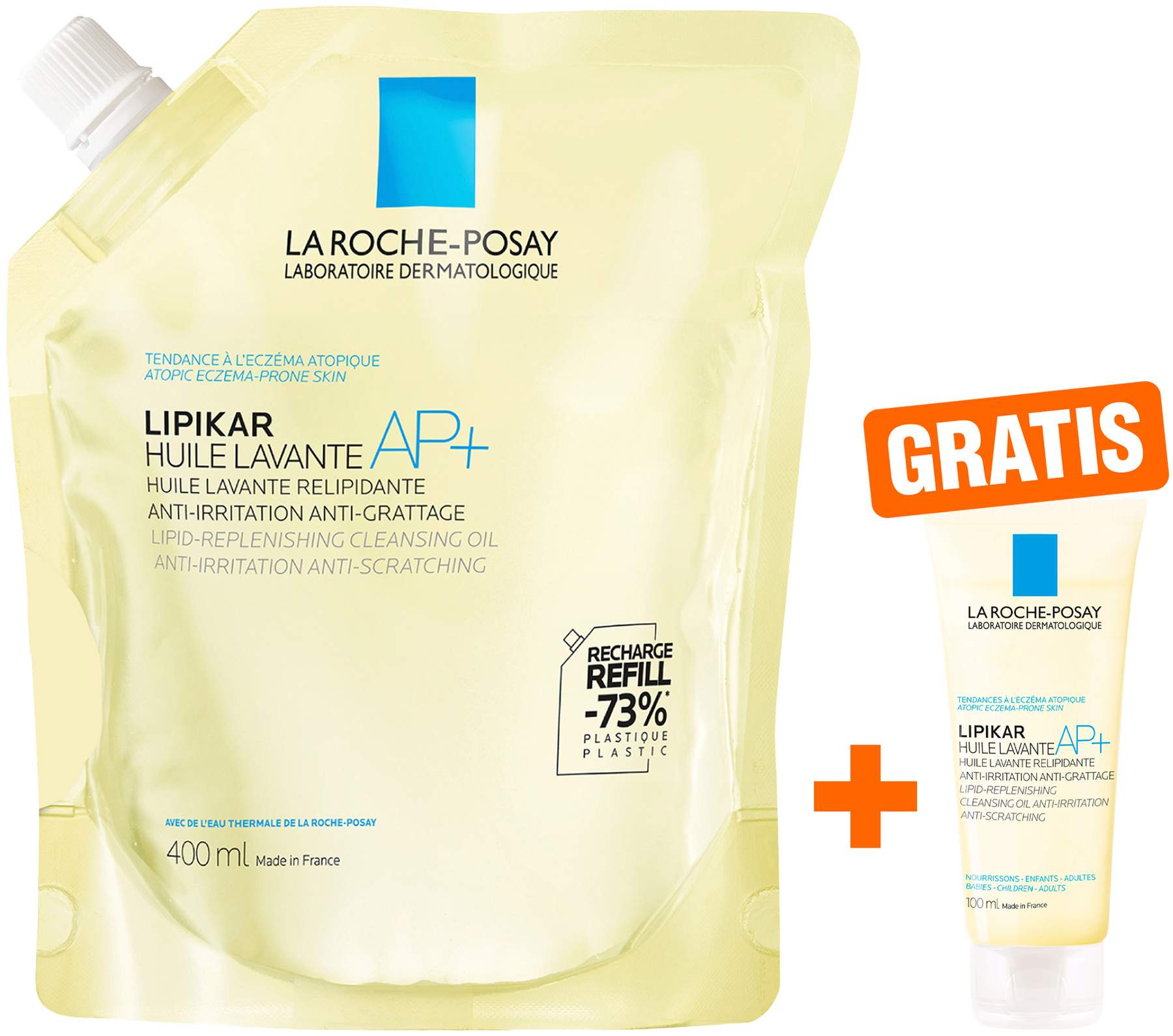 La Roche Posay Lipikar Dusch- u. Badeöl AP+ Refill 400 ml + gratis Roche Posay Lipikar Dusch- u. Badeöl AP+ 100 ml